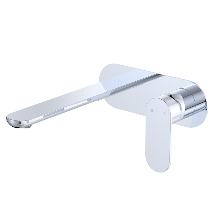 fienza Empire Slim Basin/Bath Wall Mixer Set Oval Plate 200mm Outlet Chrome