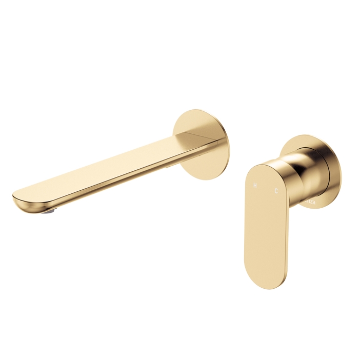 fienza Empire Slim Basin/Bath Wall Mixer Set Round Plates 200mm Outlet Urban Brass