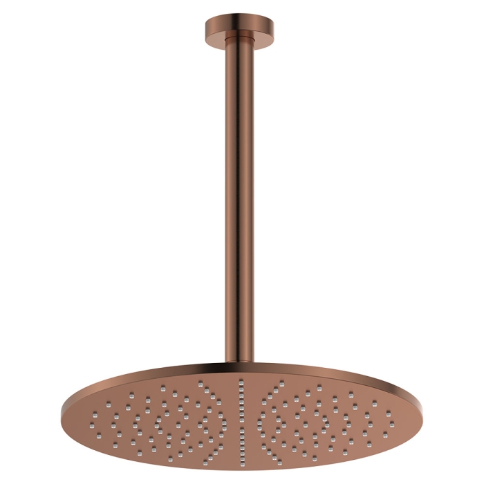 fienza Empire Slim Ceiling Shower 300mm Head 350mm Drop Brushed Copper