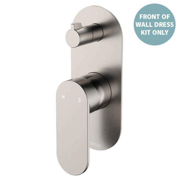 fienza Empire Slim Wall Diverter Mixer Dress Kit Large Oval Plate Vertical Brushed Nickel