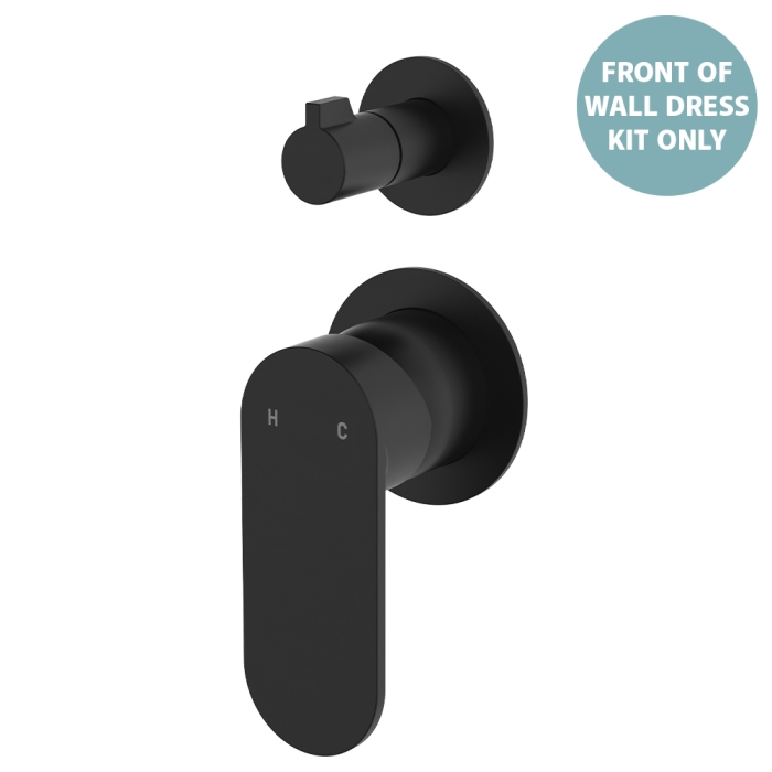fienza Empire Slim Wall Diverter Mixer Dress Kit Small Round Plates Vertical Matte Black