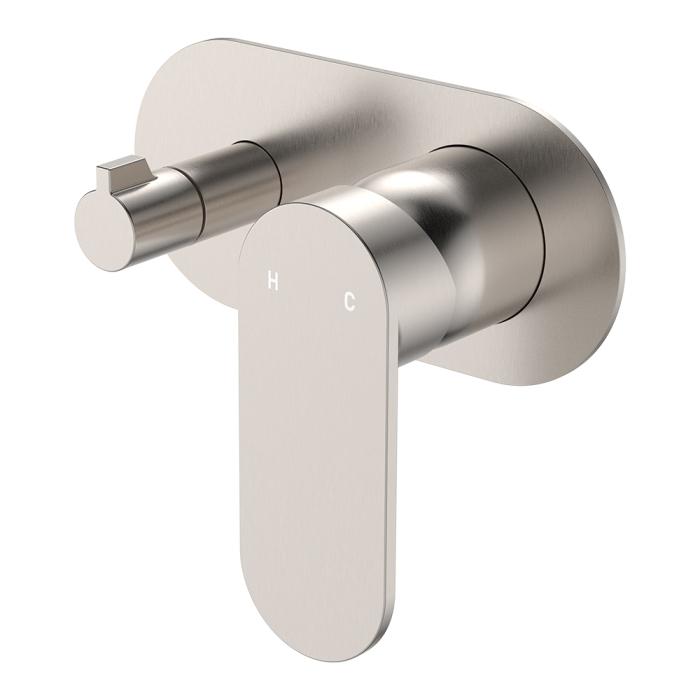 fienza Empire Slim Wall Diverter Mixer Large Oval Plate Horizontal Brushed Nickel