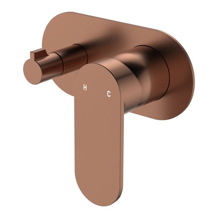 fienza Empire Slim Wall Diverter Mixer Large Oval Plate Horizontal Brushed Copper
