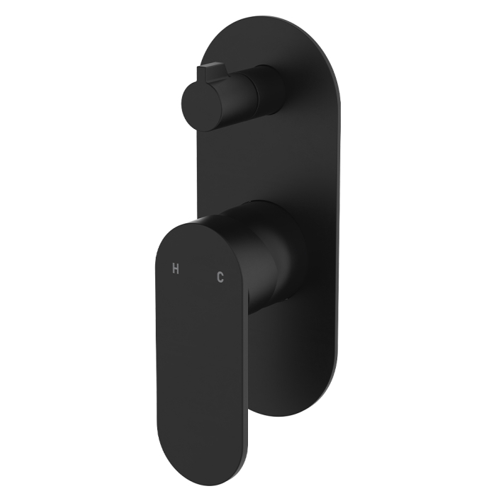 fienza Empire Slim Wall Diverter Mixer Large Oval Plate Vertical Matte Black