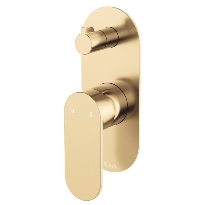 fienza Empire Slim Wall Diverter Mixer Large Oval Plate Vertical Urban Brass
