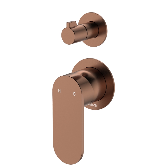 fienza Empire Slim Wall Diverter Mixer Small Round Plates Vertical Brushed Copper
