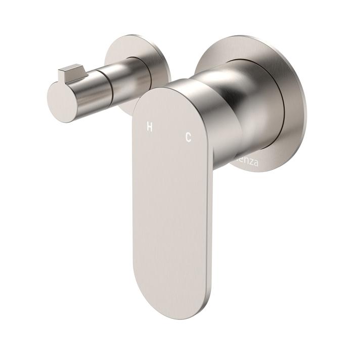 fienza Empire Slim Wall Diverter Mixer Small Round Plates Horizontal Brushed Nickel
