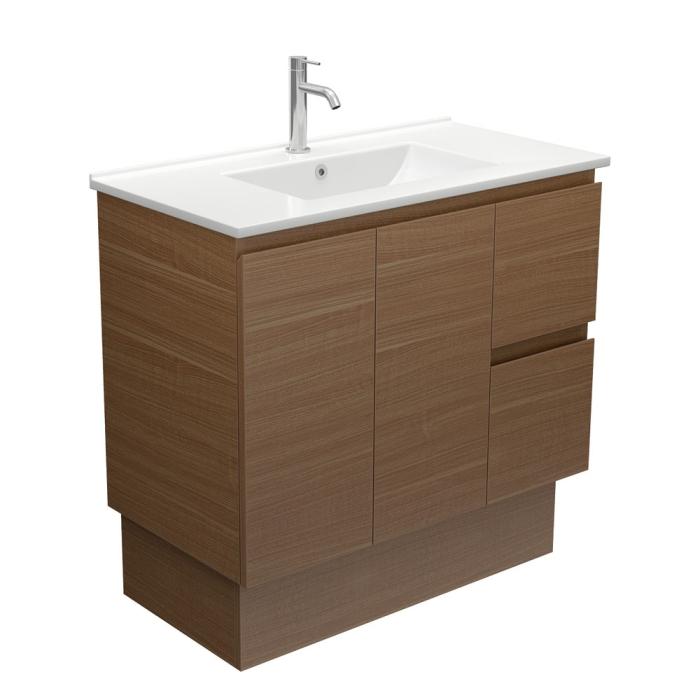 fienza Dolce Edge Walnut 900 Vanity on Kickboard