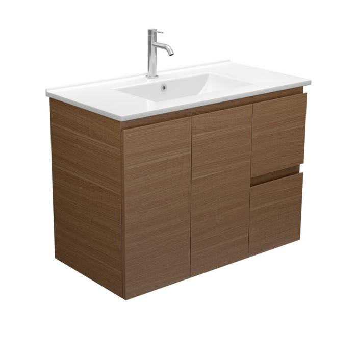 Fienza Dolce Edge Walnut 900 Wall Hung Vanity