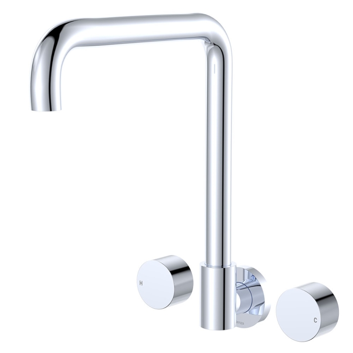 fienza Kaya Squareline Wall Set Round Taps Chrome
