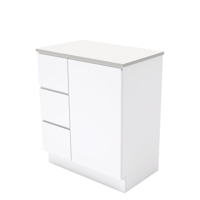 fienza Fingerpull Gloss White 750 Cabinet on Kickboard Left Hand Drawers