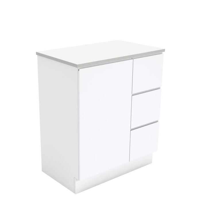 Fienza Fingerpull Gloss White 750 Cabinet On Kickboard Right Hand Drawers