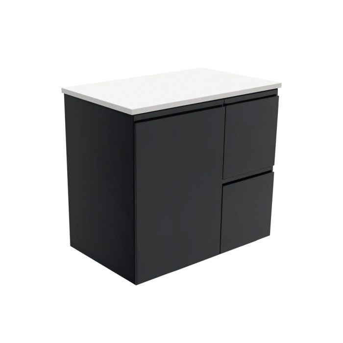 fienza Fingerpull Satin Black 750 Wall-Hung Cabinet Right Hand Drawers