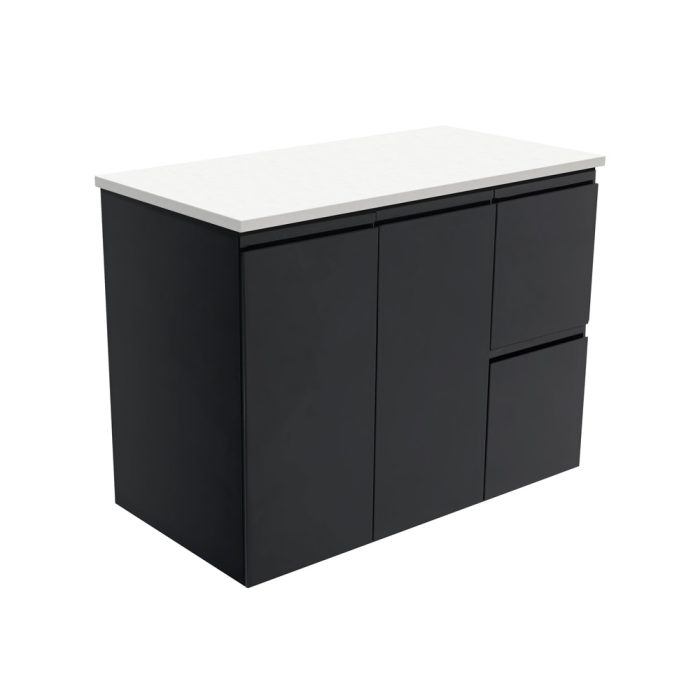 fienza Fingerpull Satin Black 900 Wall-Hung Cabinet Right Hand Drawers