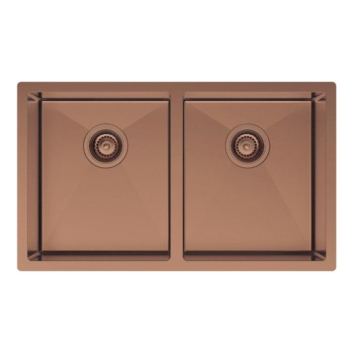 fienza Hana 27L/27L Double Kitchen Sink PVD Brushed Copper