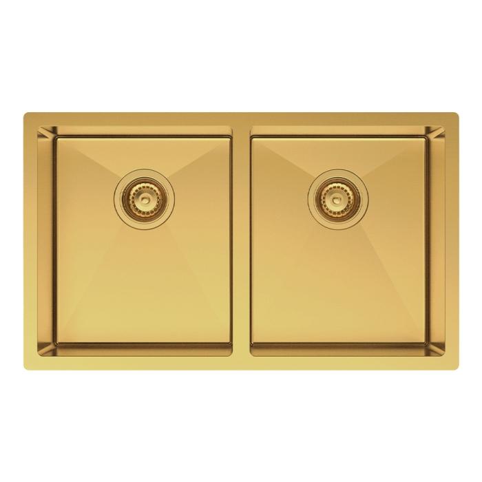 fienza Hana 27L/27L Double Kitchen Sink PVD Rugged Brass