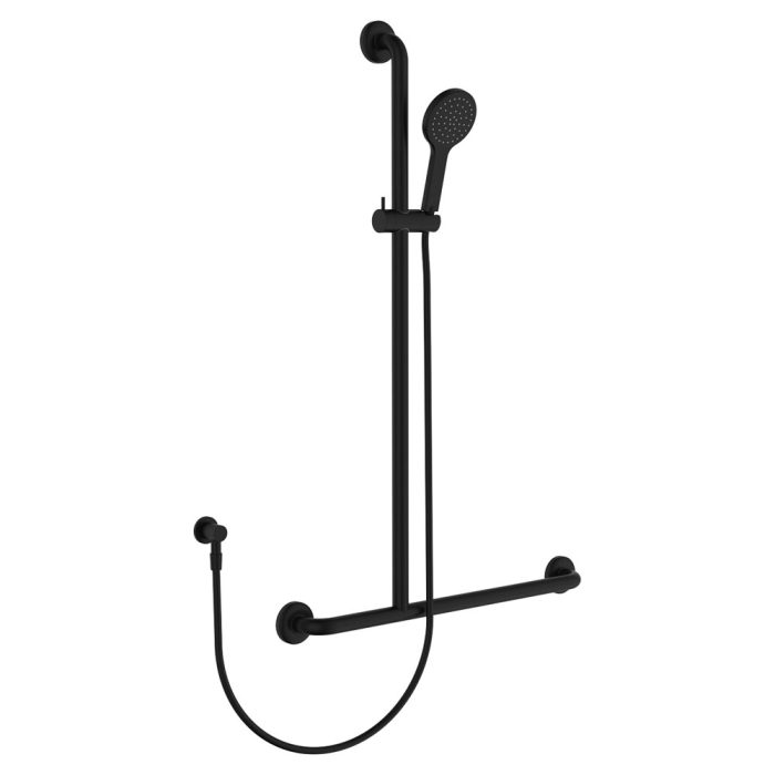 fienza Hustle Care Matte Black Inverted T Rail Shower Left-Hand