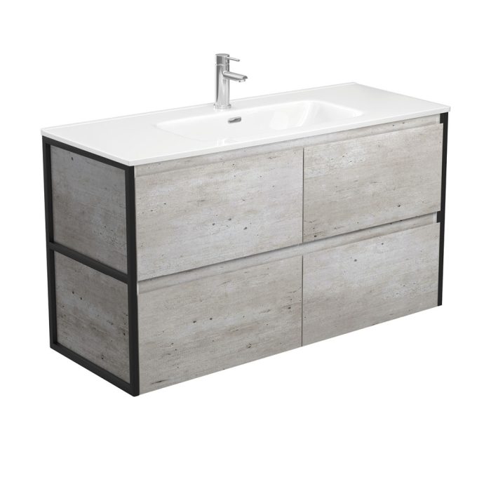 Fienza Joli Amato 1200 Industrial Wall-Hung Vanity Matte Black Frames