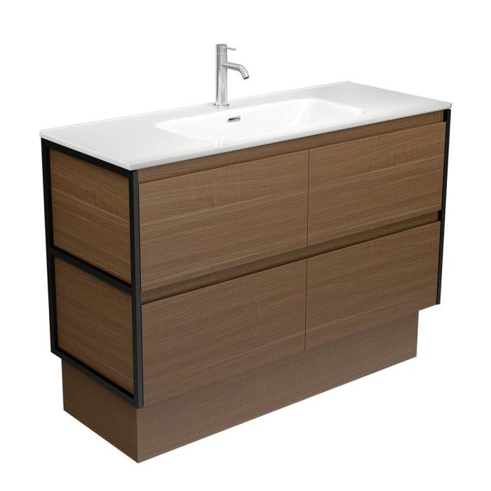 Fienza Joli Amato 1200 Walnut Vanity On Kick Matte Black Frames