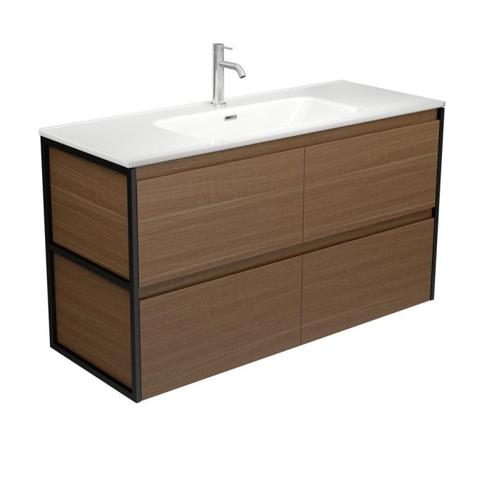 Fienza Joli Amato 1200 Walnut Wall-Hung Vanity Matte Black Frames