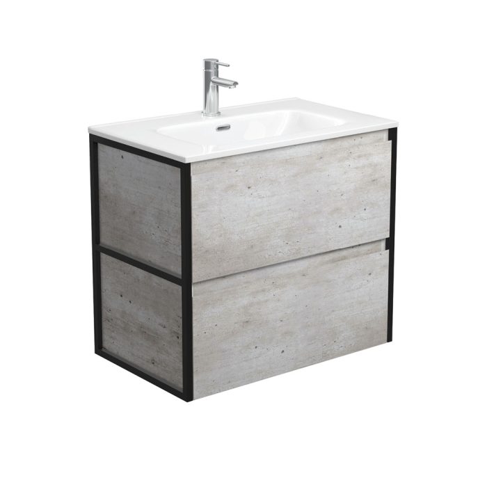 fienza Joli Amato 750 Industrial Wall-Hung Vanity Matte Black Frames