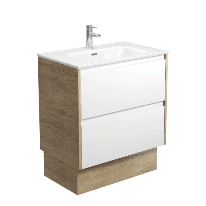 fienza Joli Amato 750 Satin White Vanity On Kick Scandi Oak Panels