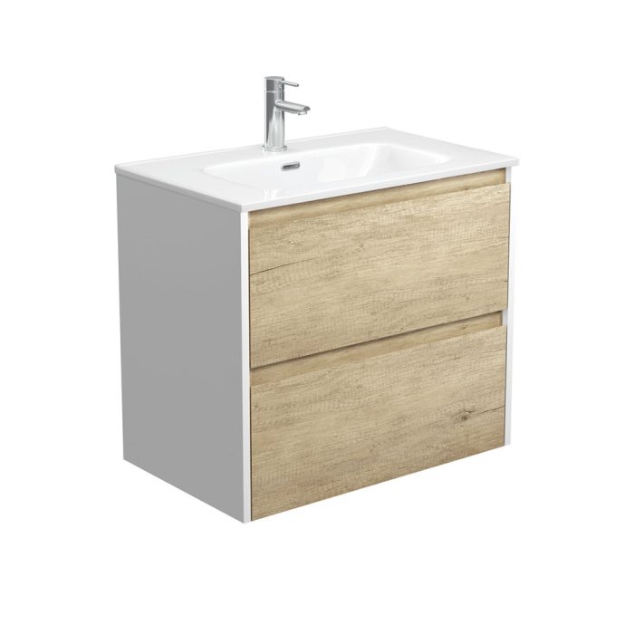 Fienza Joli Amato 750 Scandi Oak Wall-Hung Vanity Satin White Panels
