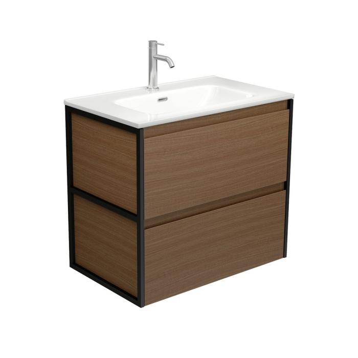 fienza Joli Amato 750 Walnut Wall Hung Vanity Matte Black Frames