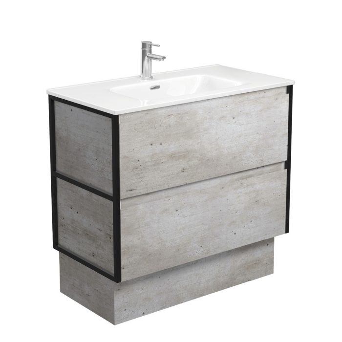 fienza Joli Amato 900 Industrial Vanity On Kick Matte Black Frames