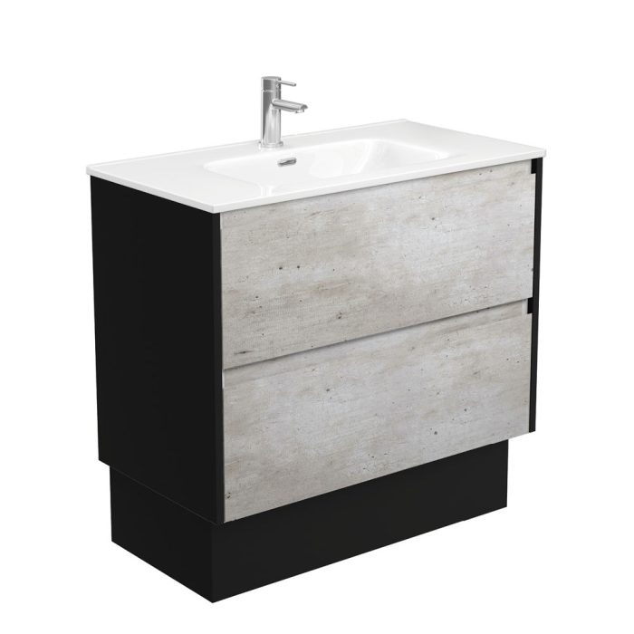Fienza Joli Amato 900 Industrial Vanity On Kick Satin Black Panels
