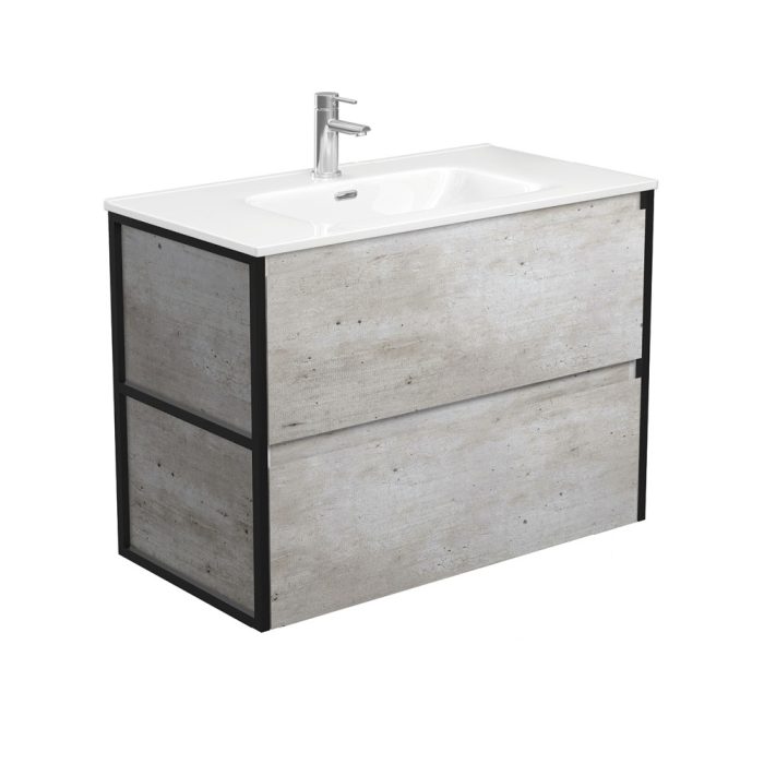 fienza Joli Amato 900 Industrial Wall-Hung Vanity Matte Black Frames