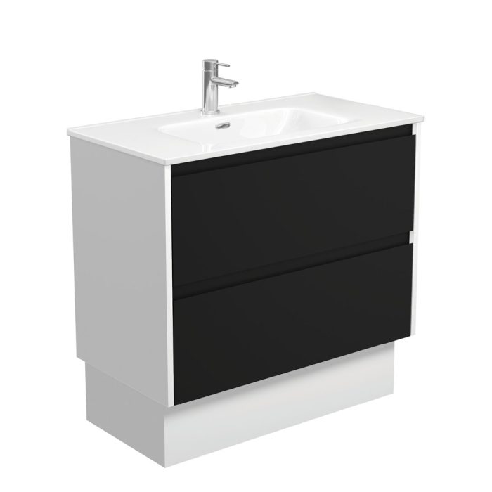Fienza Joli Amato 900 Satin Black Vanity On Kick Satin White Panels