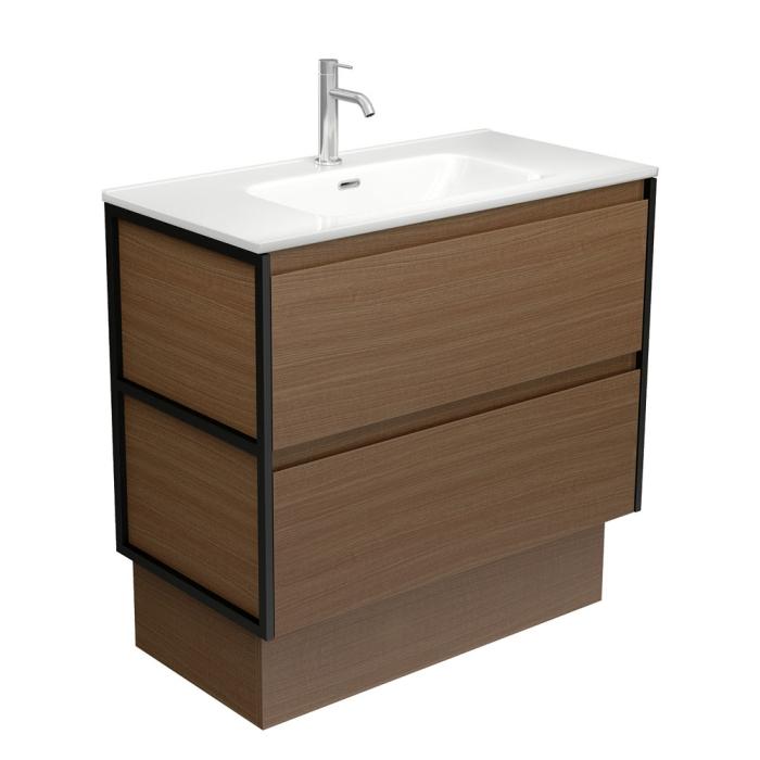 Fienza Joli Amato 900 Walnut Vanity On Kick Matte Black Frames