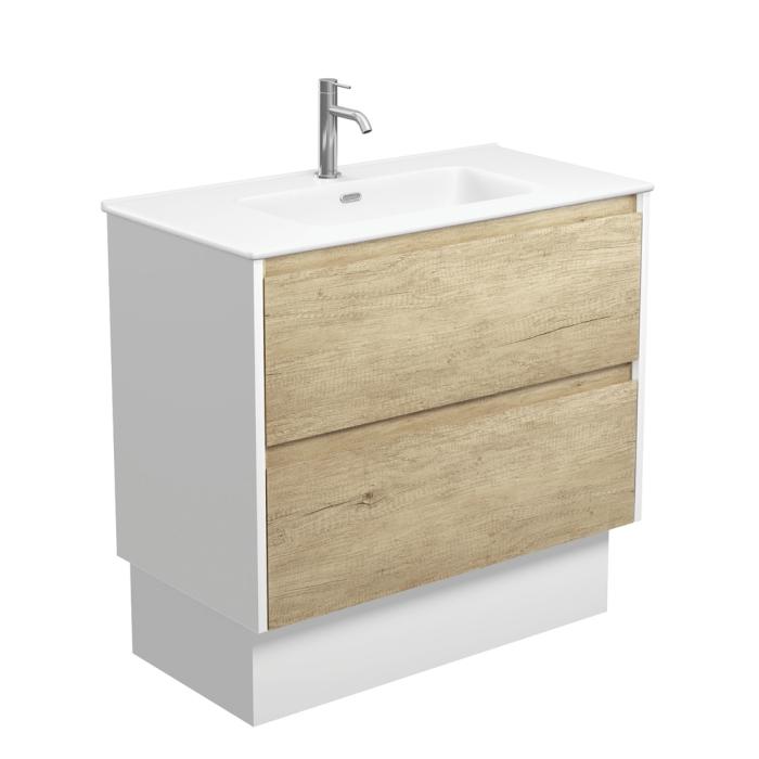fienza Joli Matte Amato Scandi Oak 900 Vanity On Kickboard with Satin White Panels