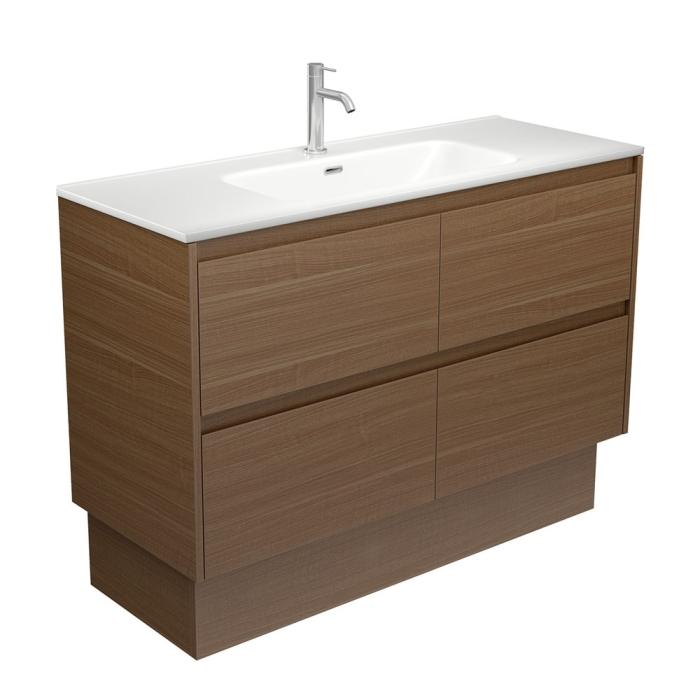 fienza Joli Matte Amato Walnut 1200 Vanity on Kickboard with Walnut Panels