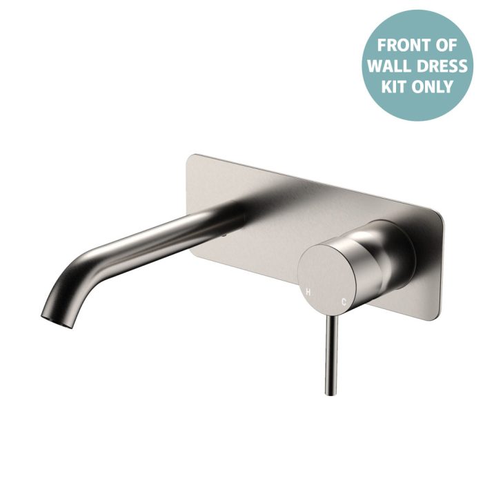 fienza Kaya Basin/Bath Wall Mixer Dress Kit Rectangular Plate 160mm Outlet Brushed Nickel