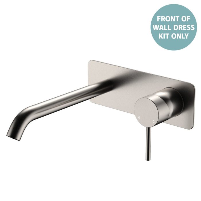 fienza Kaya Basin/Bath Wall Mixer Dress Kit Rectangular Plate 200mm Outlet Brushed Nickel