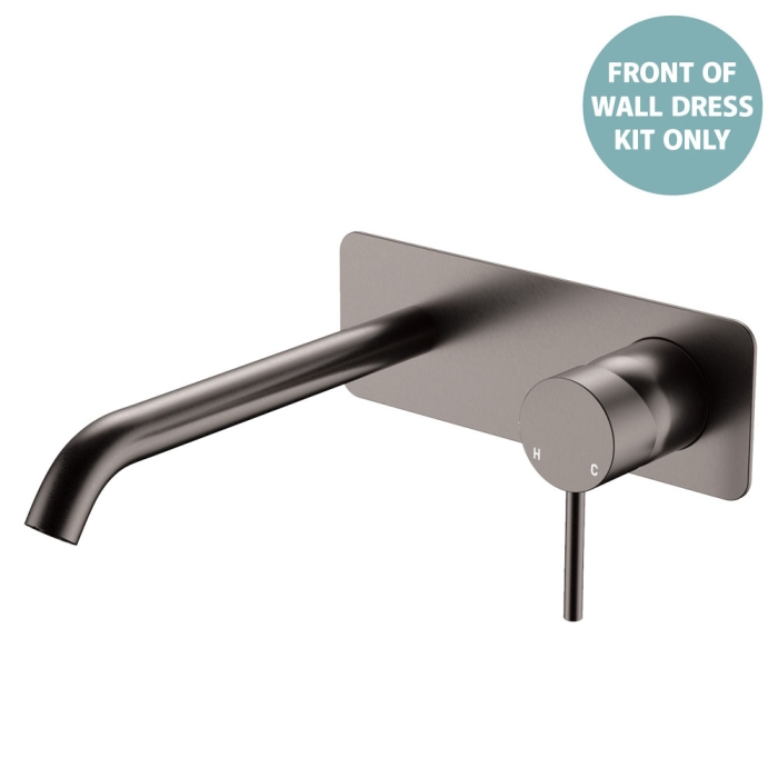 fienza Kaya Basin/Bath Wall Mixer Dress Kit Rectangular Plate 200mm Outlet Gun Metal