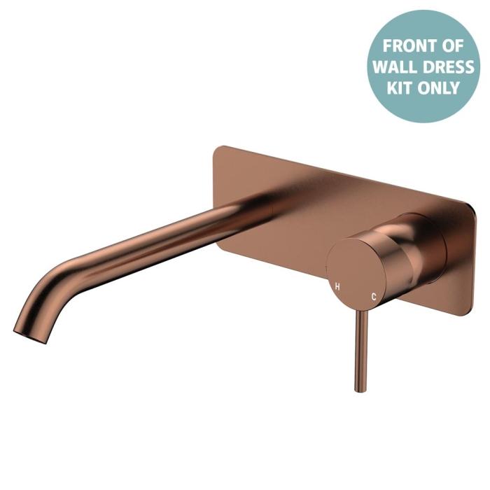 fienza Kaya Basin/Bath Wall Mixer Dress Kit Rectangular Plate 200mm Outlet Brushed Copper