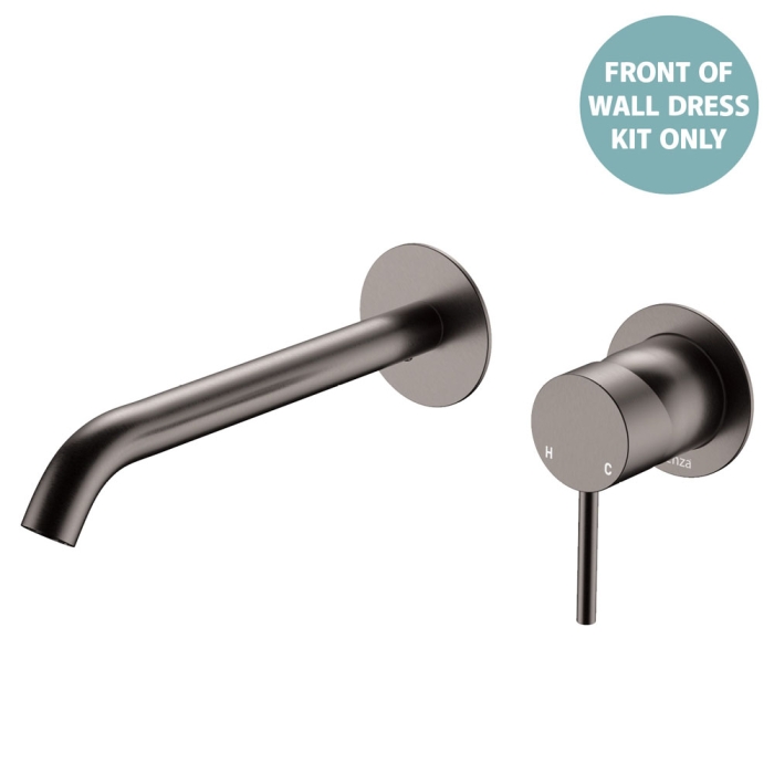 fienza Kaya Basin/Bath Wall Mixer Dress Kit Round Plates 200mm Outlet Gun Metal