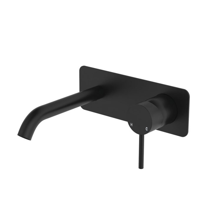 fienza Kaya Basin/Bath Wall Mixer Set Rectangular Plate 160mm Outlet Matte Black