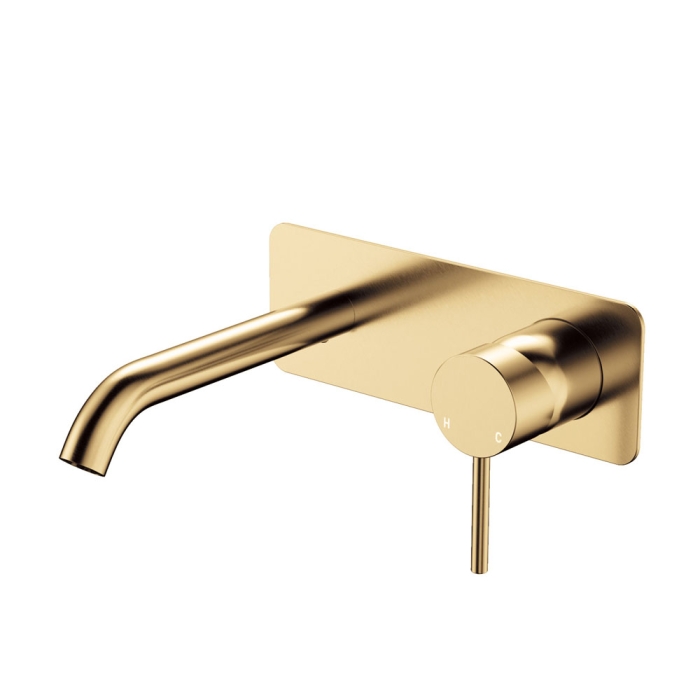 fienza Kaya Basin/Bath Wall Mixer Set Rectangular Plate 160mm Outlet Urban Brass