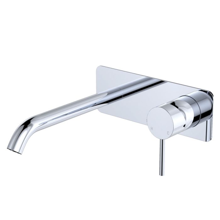 fienza Kaya Basin/Bath Wall Mixer Set Rectangular Plate 200mm Outlet Chrome fienza Kaya Basin/Bath Wall Mixer Set Rectangular Plate 200mm Outlet Chrome