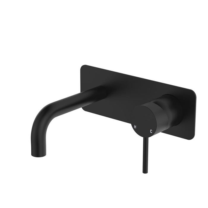 fienza Kaya Basin/Bath Wall Mixer Set Rectangular Plates 130mm Outlet Matte Black