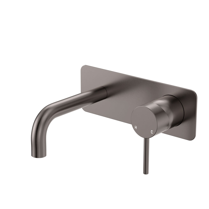 fienza Kaya Basin/Bath Wall Mixer Set Rectangular Plates 130mm Outlet Gun Metal