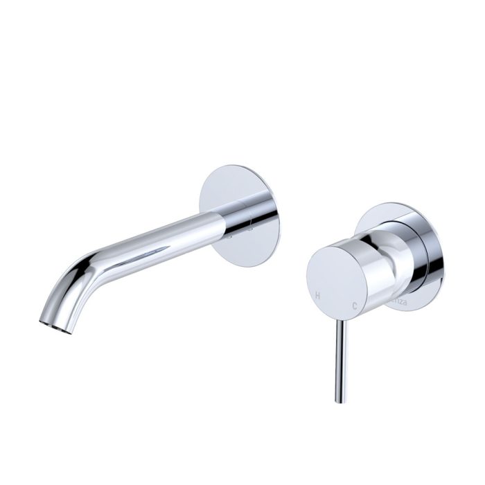 fienza Kaya Basin/Bath Wall Mixer Set Round Plates 160mm Outlet Chrome