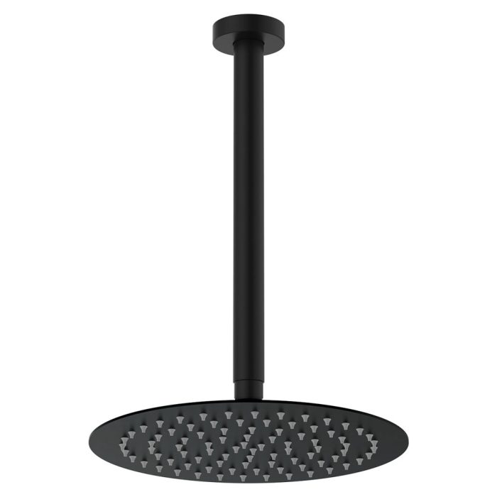 fienza Kaya Ceiling Shower 250mm Head 350mm Drop Matte Black