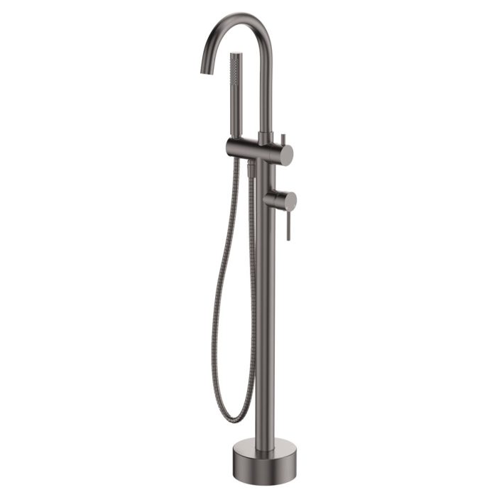 fienza Kaya Floor Mounted Bath Mixer With Hand Shower Gun Metal