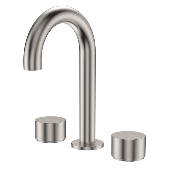 fienza Kaya Round Hob Set Round Taps Brushed Nickel