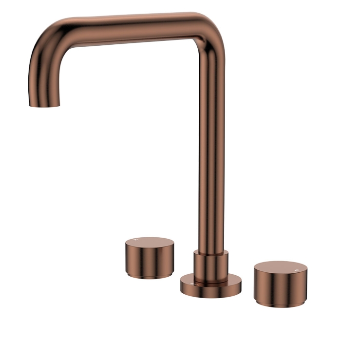 fienza Kaya Squareline Hob Set Round Taps Brushed Copper